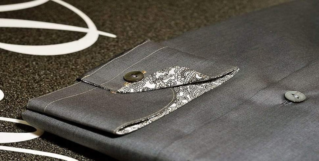 Charcoal Grey End-on-End Tab Collar Shirt with Paisley customisations