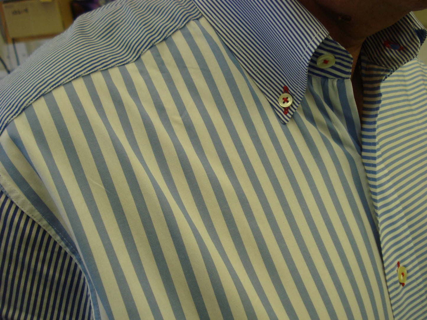 Casual Striped White & Blue Slim-fitting Shirt