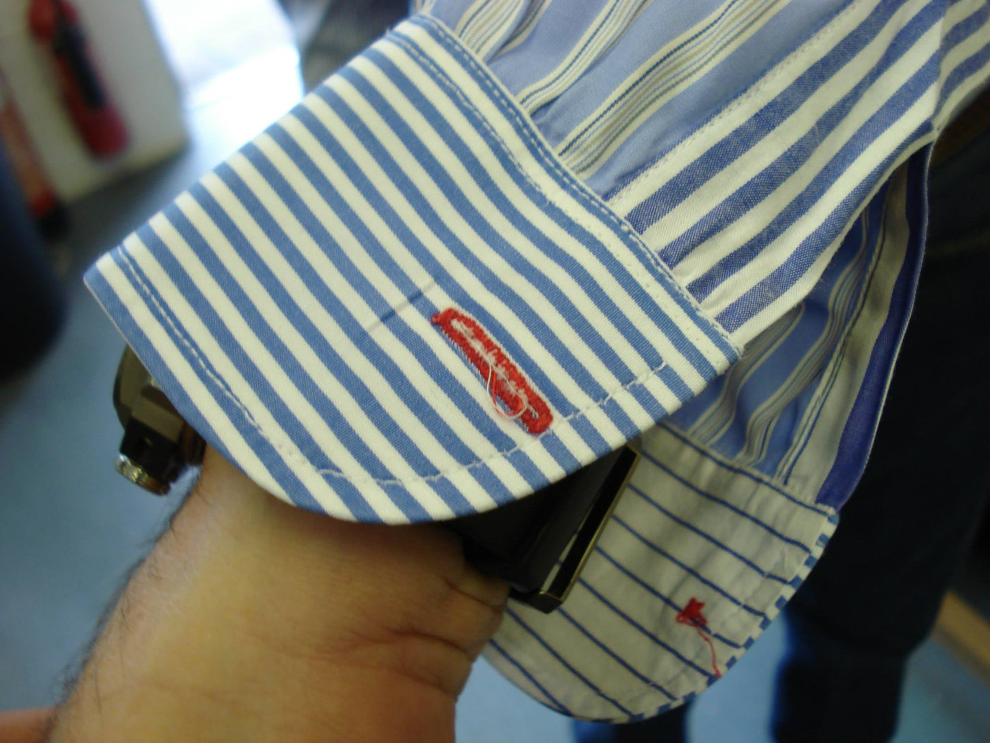 Casual Striped White & Blue Slim-fitting Shirt