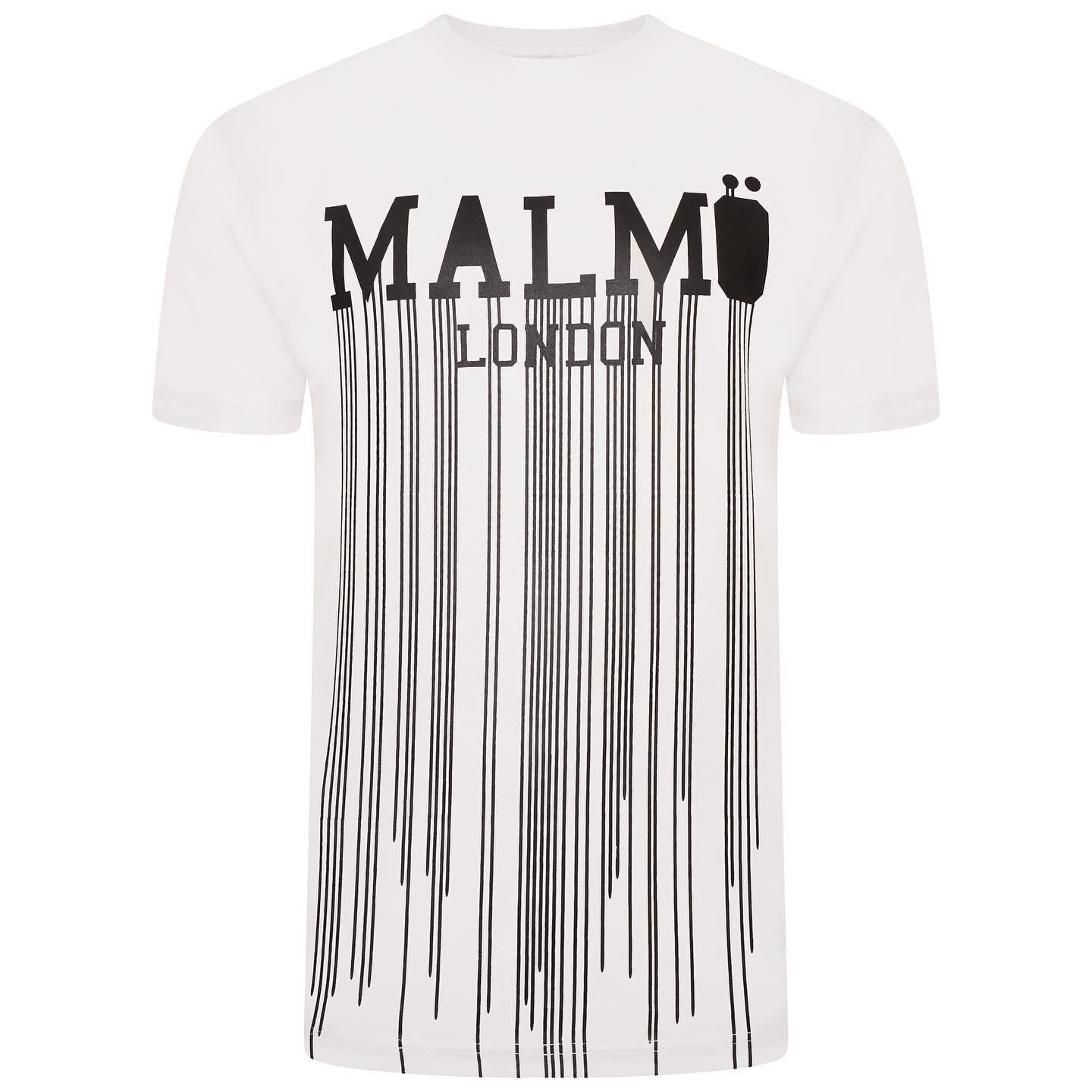 Malmo London Black T-shirt with White lettering in an Old English Style Font