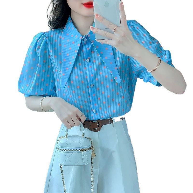 Summer Design French Style Retro Puff Sleeve Women's Short Sleeve Shirt