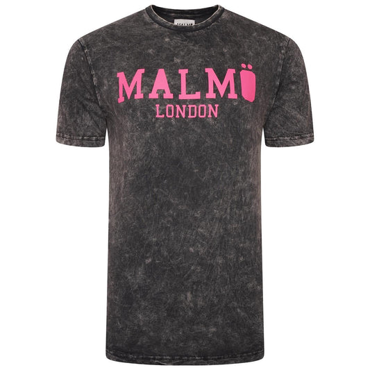 Malmo London Black T-shirt with contrasting Pink bold font