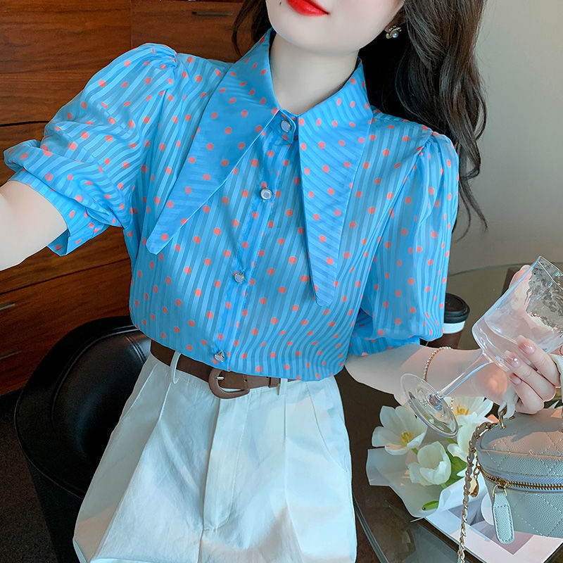 Summer Design French Style Retro Puff Sleeve Women's Short Sleeve Shirt