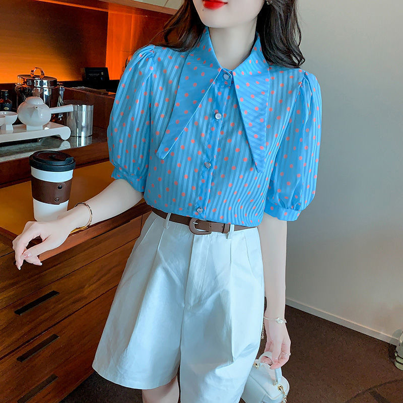 Summer Design French Style Retro Puff Sleeve Women's Short Sleeve Shirt