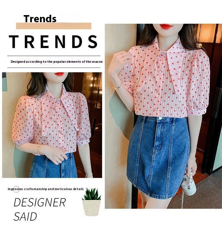 Summer Design French Style Retro Puff Sleeve Women's Short Sleeve Shirt