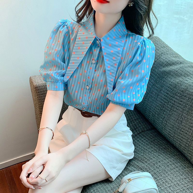 Summer Design French Style Retro Puff Sleeve Women's Short Sleeve Shirt