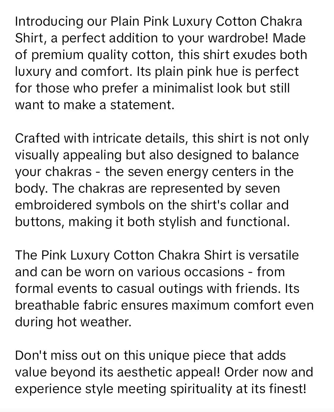 Pink End-on-End Chakra Twill Shirt - Chakra Coloured Buttons Contrast Details