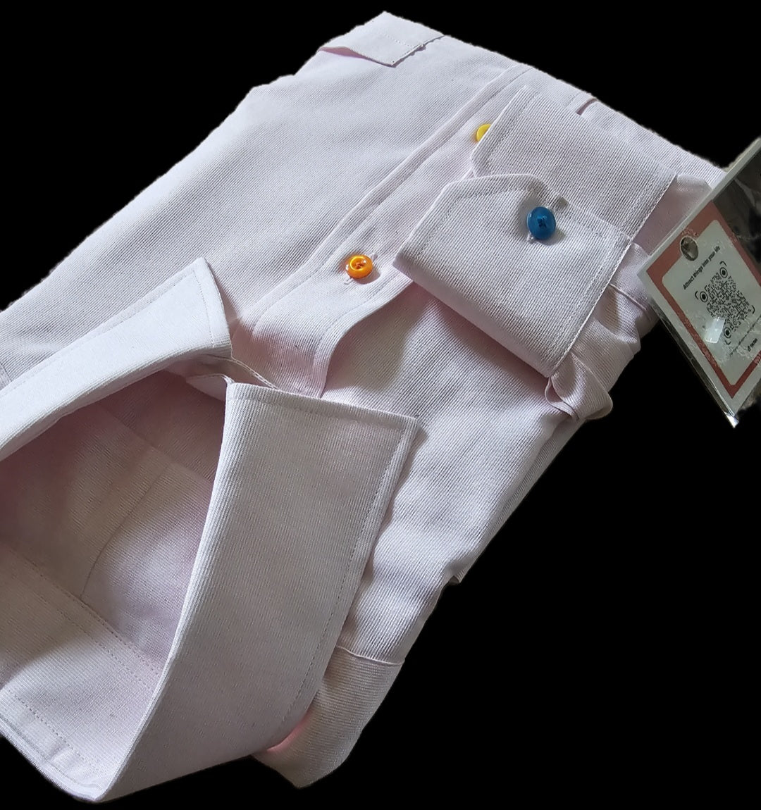 Pink End-on-End Chakra Twill Shirt - Chakra Coloured Buttons Contrast Details