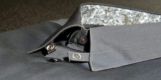 Charcoal Grey End-on-End Tab Collar Shirt with Paisley customisations