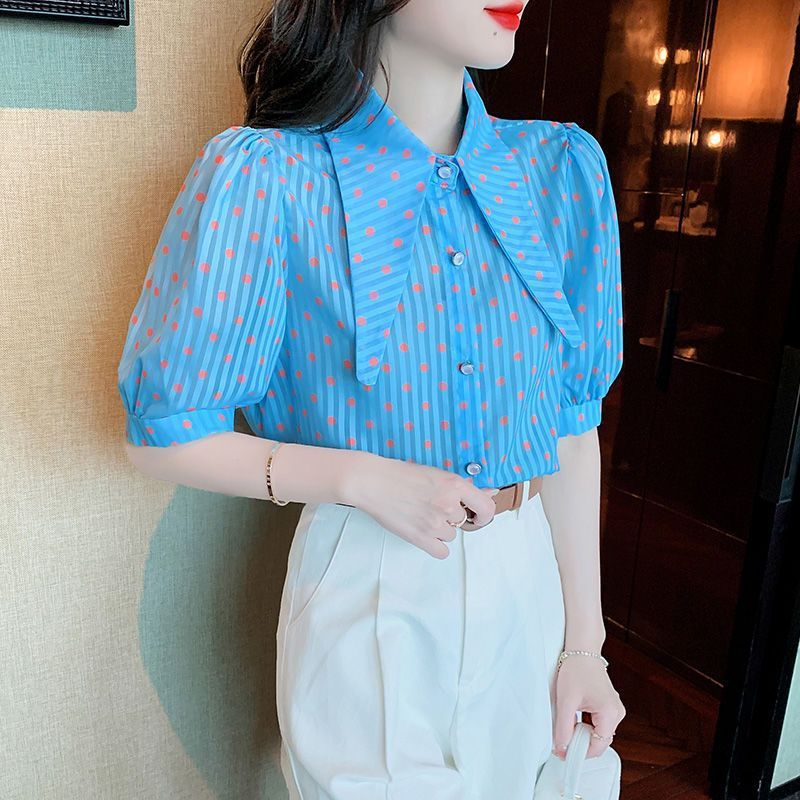 Summer Design French Style Retro Puff Sleeve Women's Short Sleeve Shirt