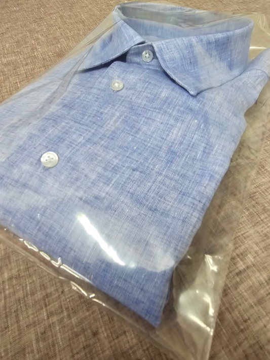 Blue Linen Casual Slim-fitting Plain Luxury Shirt