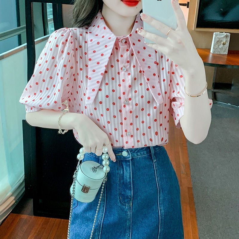 Summer Design French Style Retro Puff Sleeve Women's Short Sleeve Shirt