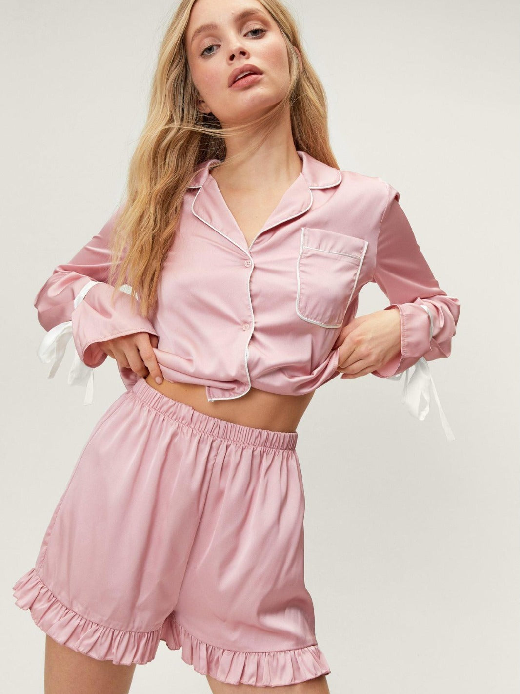 Lapel Long Sleeve Shorts Pajamas Two-piece Set Women's Outerwear Homewear