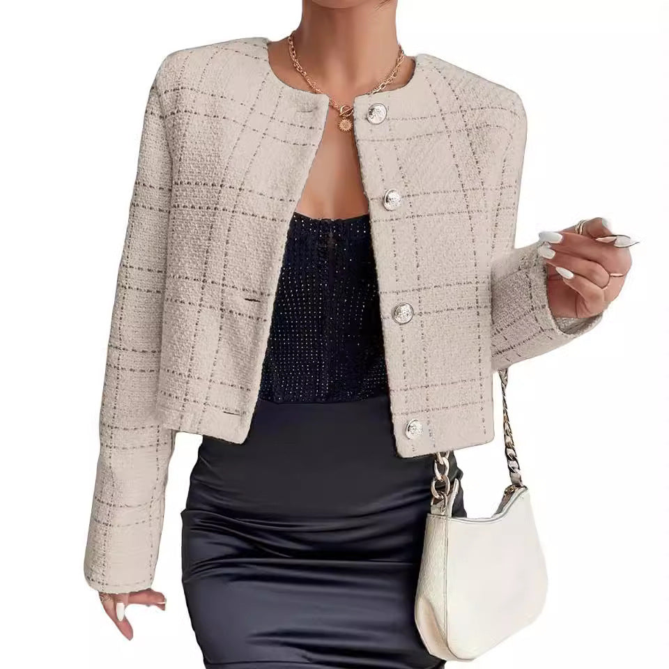 Women's Fashion Plaid Button Jacket