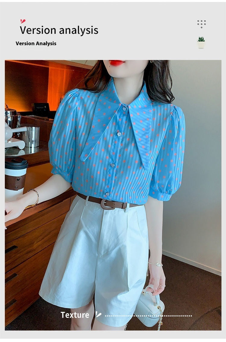 Summer Design French Style Retro Puff Sleeve Women's Short Sleeve Shirt